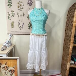 Vtg 90s Y2k Corset Back Sequin Embroidered Halter Top Mermaid Fairy Ethereal 3